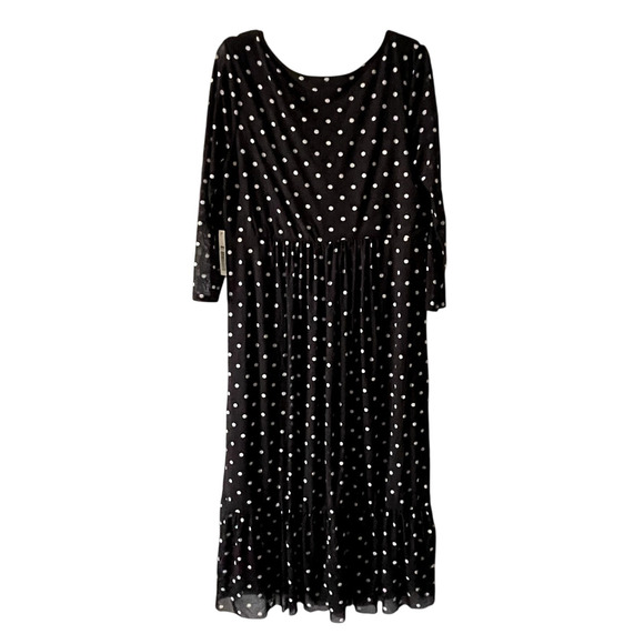 Lisa Says Gah Black Polka Dot Chiffon Midi Dress XL NWT Mesh Sheer - Picture 4 of 14